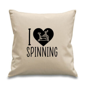 I Love Heart Spinning Cushion Cotton Canvas 45x45cm Gym Fitness Black Design