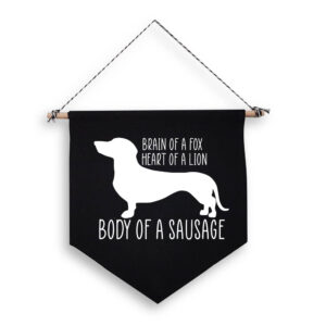 Sausage Dog Dachshund Pet Black Hanging Wall Flag White Design Cotton Canvas Home Décor