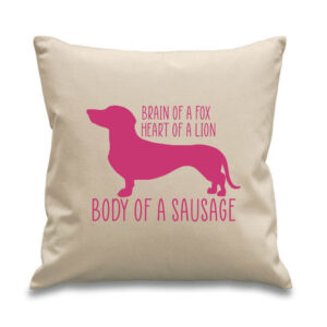 Sausage Dog Cushion Cotton Canvas Dachshund 45x45cm Pink Design