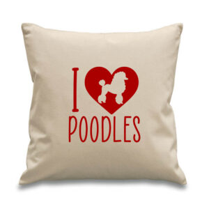 I Love Heart Poodles Pillow Cushion Cotton Canvas 45x45cm Pet Dog Red Design