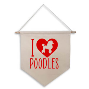 I Love Heart Poodles Natural Hanging Wall Flag Pet Dog Poodle Red Design Cotton Canvas Home Décor