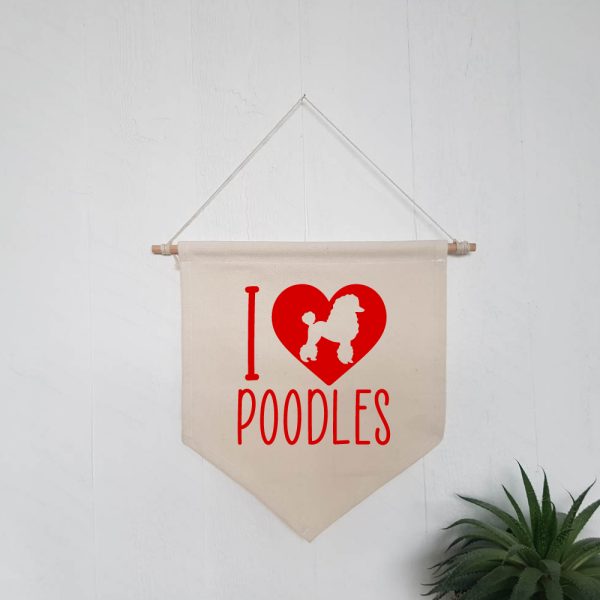 I Love Heart Poodles Natural Hanging Wall Flag Pet Dog Poodle Red Design Cotton Canvas Home Décor - Image 2