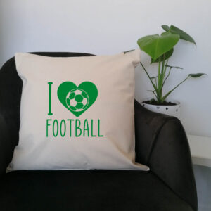 I Love Heart Football Cushion Cotton Canvas 45x45cm Soccer Sports Team Green Design
