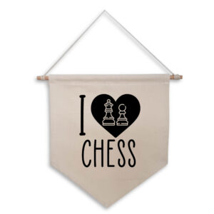 I Love Heart Chess Natural Hanging Wall Flag Black Design Game Player Cotton Canvas Home Décor