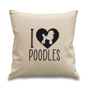 I Love Heart Poodles Pillow Cushion Cotton Canvas 45x45cm Pet Poodle Dog Black Design