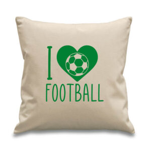I Love Heart Football Cushion Cotton Canvas 45x45cm Soccer Sports Team Green Design