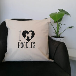 I Love Heart Poodles Pillow Cushion Cotton Canvas 45x45cm Pet Poodle Dog Black Design