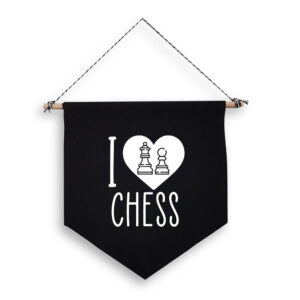 I Love Heart Chess Black Wall Flag White Design Game Player Cotton Canvas Décor