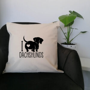 I Love Heart Dachshunds Pillow Cushion Sausage Dog 45x45cm Black Design Pet Cotton Canvas