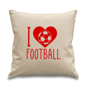 I Love Heart Football Cushion Cotton Canvas 45x45cm Soccer Sports Red Design