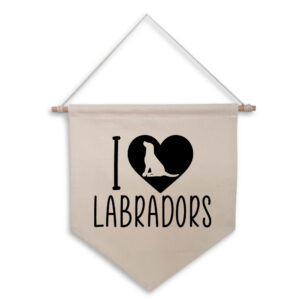 I Love Heart Labradors Natural Hanging Wall Flag Labrador Retriever Design Cotton Canvas Home Décor