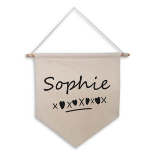 Your Name Personalised Natural Wall Flag Black Design Present Home Cotton Canvas Décor