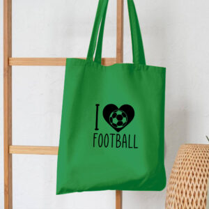 I Love Football Cotton Tote Bag Yellow Green Shopping Shoulder Gift FREE UK DELIVERY