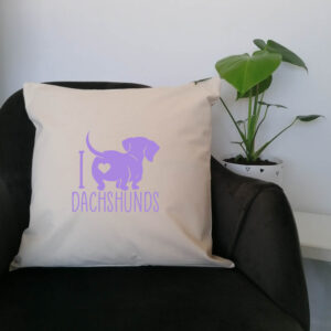 I Love Heart Dachshunds Pillow Cushion Sausage Dog 45x45cm Lilac Design Pet Cotton Canvas