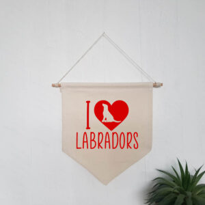 I Love Heart Labradors Natural Hanging Wall Flag Red Design Labrador Retriever Cotton Canvas Home Décor