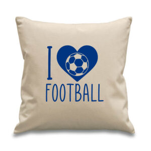 I Love Heart Football Cushion Cotton Canvas 45x45cm Soccer Sports Blue Design