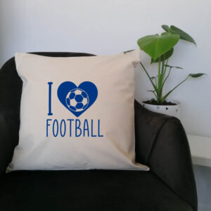 I Love Heart Football Cushion Cotton Canvas 45x45cm Soccer Sports Blue Design