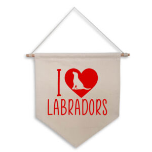I Love Heart Labradors Natural Hanging Wall Flag Red Design Labrador Retriever Cotton Canvas Home Décor