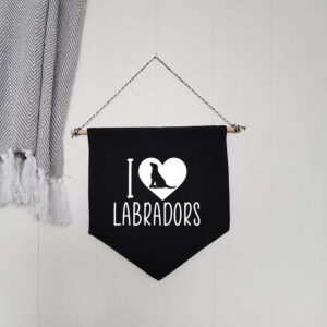 I Love Heart Labradors Black Wall Flag White Design Labrador Retriever Cotton Canvas Home Décor
