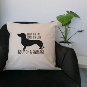 Sausage Dog Cushion Cotton Canvas Dachshund 45x45cm Black Design