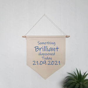 Baby Boy's Birth Announcement Personalised Natural Wall Flag Blue Design Nursery Cotton Canvas Bedroom Décor