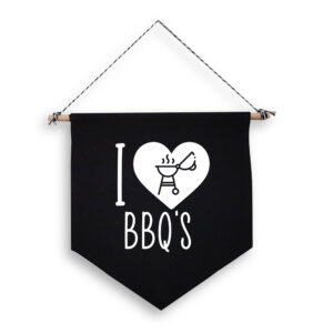 I Love BBQ's Black Hanging Wall Flag Home Bar Sign White Design Cotton Canvas Décor