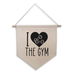 I Love Heart The Gym Natural Hanging Wall Flag Weight Training Black Design Cotton Canvas Home Décor