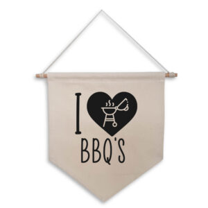 I Love BBQ's Neutral Hanging Wall Flag Home Sign Black Barbecue Design Cotton Canvas Outdoor Eating Décor
