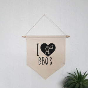 I Love BBQ's Neutral Hanging Wall Flag Home Sign Black Barbecue Design Cotton Canvas Outdoor Eating Décor
