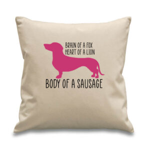 Sausage Dog Cushion Cotton Canvas Dachshund 45x45cm Black and Pink Design