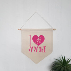 I Love Karaoke Hanging Wall Flag Home Bar Sign Pink Microphone Design Cotton Canvas House Décor