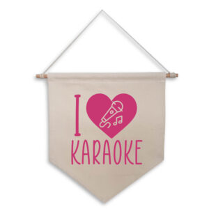 I Love Karaoke Hanging Wall Flag Home Bar Sign Pink Microphone Design Cotton Canvas House Décor