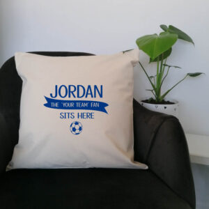 Personalised Your Football Team Fan Pillow Cushion 45x45cm Blue Design Soccer Cotton Canvas