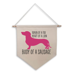 Sausage Dog Dachshund Pet Natural Hanging Wall Flag Pink Black Design Cotton Canvas Home Décor