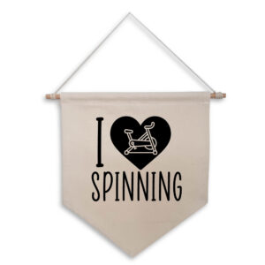 I Love Heart Spinning Natural Hanging Wall Flag Home Gym Sign Black Design Cotton Canvas Home Décor