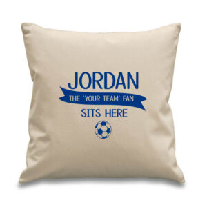 Personalised Your Football Team Fan Pillow Cushion 45x45cm Blue Design Soccer Cotton Canvas