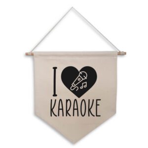 I Love Heart Karaoke Hanging Wall Flag Home Bar Sign Black Microphone Design Cotton Canvas Interior Décor