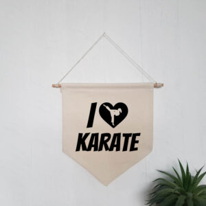 I Love Heart Karate Kick Girl's Hanging Wall Flag Martial Arts Women Cotton Natural Canvas Home Décor