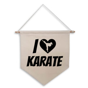 I Love Heart Karate Kick Girl's Hanging Wall Flag Martial Arts Women Cotton Natural Canvas Home Décor