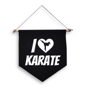 I Love Heart Karate Kick Girl's Black Hanging Wall Flag Martial Arts White Design Cotton Canvas Home Décor