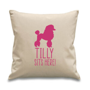 Personalised Poodle Cushion 45x45cm Your Pet Dog's Name Pink Design Cotton Canvas