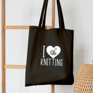 I Love Heart Knitting Cotton Tote Bag Present Wool Needles Shopping Shoulder Pink Black FREE UK DELIVERY