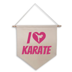I Love Heart Karate Kick Girl's Hanging Wall Flag Martial Artist White Design Cotton Canvas Home Décor