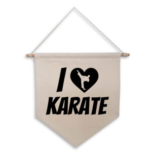 I Love Heart Karate Kick Boy's Natural Hanging Wall Flag Martial Arts Black Design Cotton Canvas Home Décor