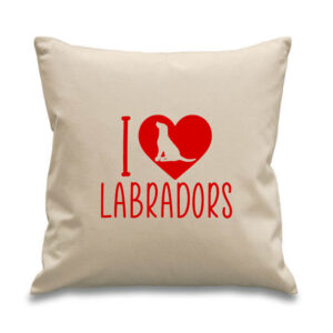 I Love Heart Labradors Pillow Cushion Cotton Canvas 45x45cm Labrador Retriever Pet Dog Red Design