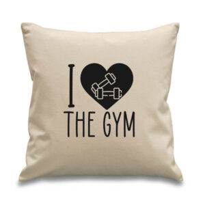I Love Heart The Gym Cushion Cotton Canvas 45x45cm Weight Training Black Design