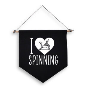 I Love Heart Spinning Black Hanging Wall Flag Home Gym Sign White Design Cotton Canvas Home Décor