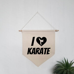 I Love Heart Karate Kick Boy's Natural Hanging Wall Flag Martial Arts Black Design Cotton Canvas Home Décor