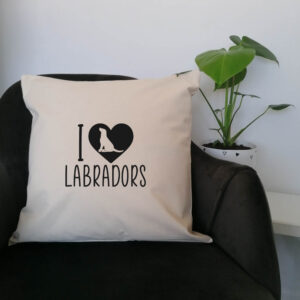 I Love Heart Labradors Pillow Cushion Cotton Canvas 45x45cm Labrador Retriever Black Design