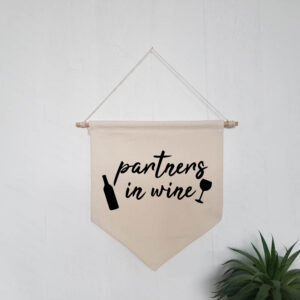 Partners In Wine Funny Natural Hanging Wall Flag Home Bar Drinking Black Design Cotton Canvas Décor